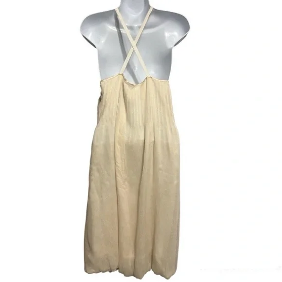 Catherine Malandrino Silk Halter Dress | Beaded Detail | Elegant Cream Maxi - Picture 2 of 9